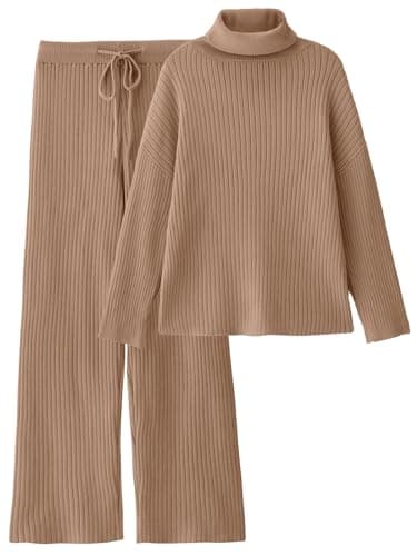 LILLUSORY Women's Cozy Turtleneck Sweater & Wide Leg Pants Set