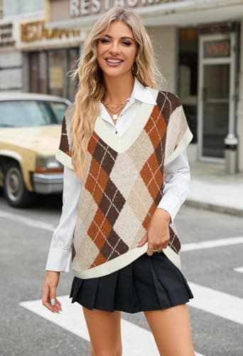 Viottiset Women's Oversized V-Neck Fuzzy Sweater Vest
