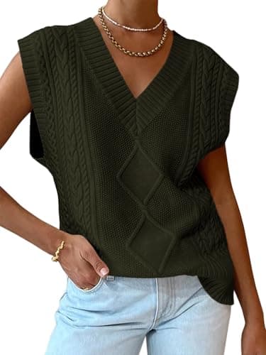 2024 Trendy Women's Cable Knit Sweater Vest - V Neck Oversized Business Casual Top