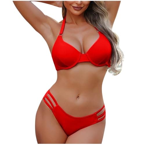 Cethrio Women's Cute Halter Tummy Control Bikini Swimsuit