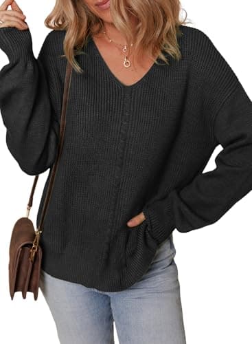 Dokotoo Women's Casual Long Sleeve V-Neck Knit Sweater Top