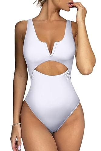 Meyeeka Women's Tummy-Control V-Neck One-Piece Swimsuit
