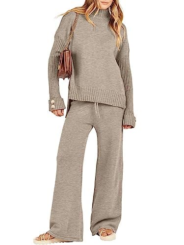 ANRABESS Women's 2-Piece 2024 Fashion Long Sleeve Knit Sweater & Wide Leg Pant Loungewear