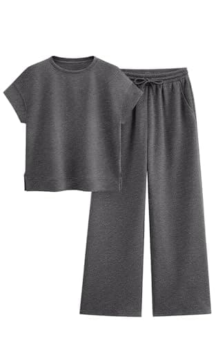 PRETTYGARDEN Women Casual Tracksuit Short Sleeve Top & Wide Leg Pants Matching Lounge Set