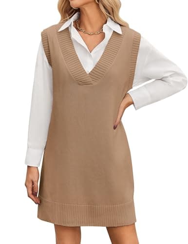 Zeagoo Women's Oversized V Neck Sweater Vest Dress