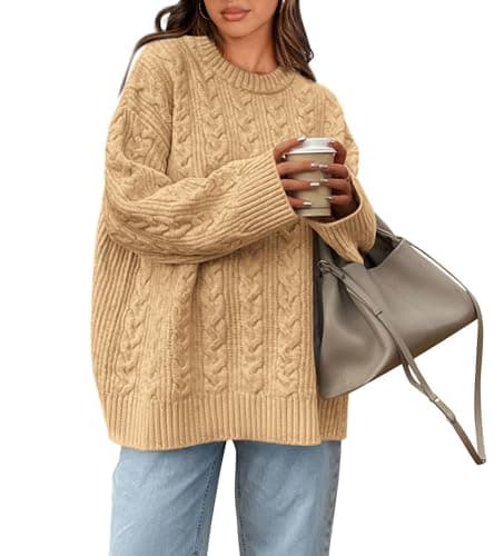 Okiwam Women's Oversized Chunky Knitted Long Sleeve Pullover