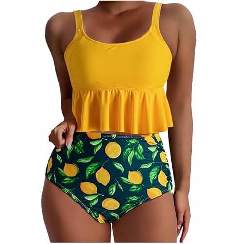 Cethrio High-Waisted Plus Size Pleated Swimsuits for Women