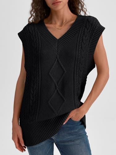 2024 Trendy Women's Cable Knit Sweater Vest - V Neck Oversized Business Casual Top