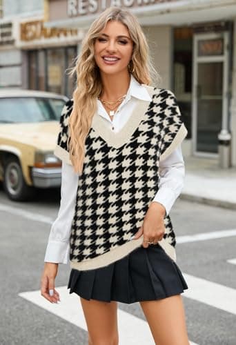 Viottiset Women's Oversized V-Neck Fuzzy Sweater Vest