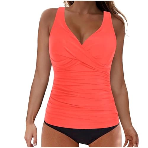 Cethrio Women's Modest Ruched Tankini Swimsuits