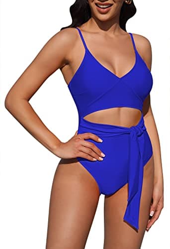 Pink Queen Women's High Cut Tummy Control Wrap V-Neck Cutout Swim Monokini