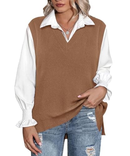 Plus Size Women's V-Neck Knit Sweater Vest XL-5XL Preppy Style
