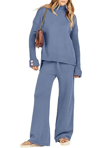 ANRABESS Women's 2-Piece 2024 Fashion Long Sleeve Knit Sweater & Wide Leg Pant Loungewear
