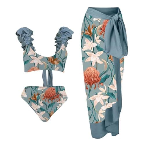 IDOPIP Women's One Piece Swimsuit with Beach Cover-Up Sarong Bikini Set