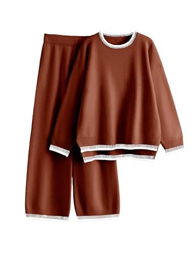 Lentta Women's Long Sleeve Knit Sweater & Wide Leg Pants Lounge Set