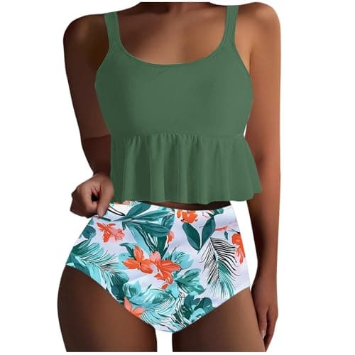 Yxzogd Women's 2025 Summer Ruffle Tankini Bikini Set Floral Swim Suit