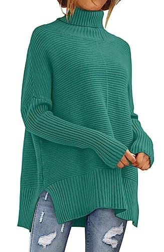 ANRABESS Women's Oversized Turtleneck Batwing Sleeve Knit Tunic Sweater 2024 Trend