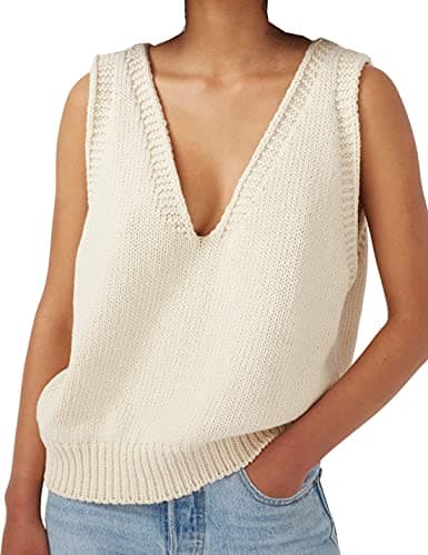 Locachy Women's V-Neck Sleeveless Knit Pullover Casual Vest