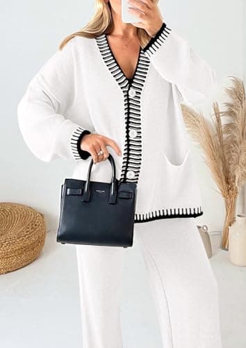 PRETTYGARDEN Women's Matching Lounge Sets Knit Cardigan & Wide Leg Pants