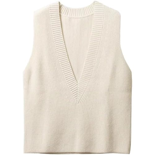 ZUEVI Women's V-Neck Crop Knit Sweater Vest Casual Trendy