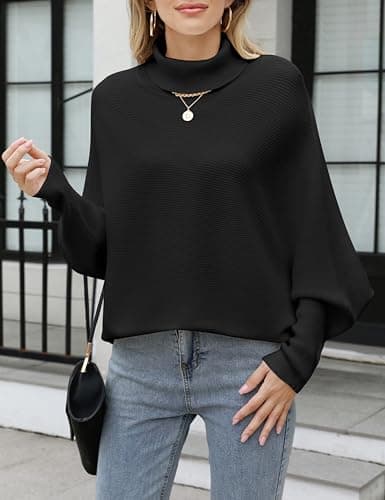 Women's Plus Size Turtleneck Sweater with Batwing Sleeves