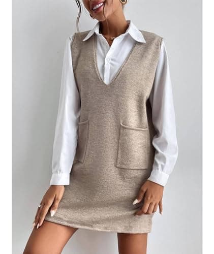 SEMATOMALA Women's Oversized Long Sleeveless V-Neck Knit Vest