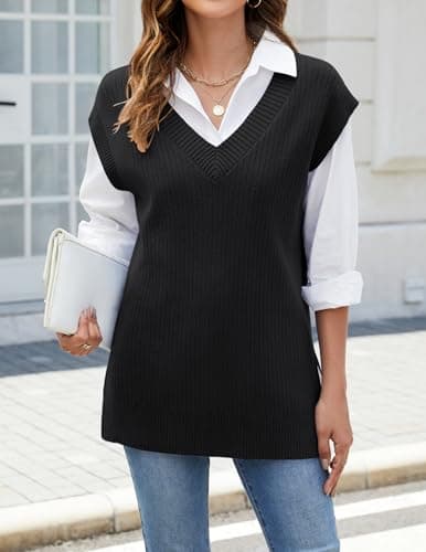 HAEOF Women's V-Neck Spring Summer Casual Ribbed Knit Vest
