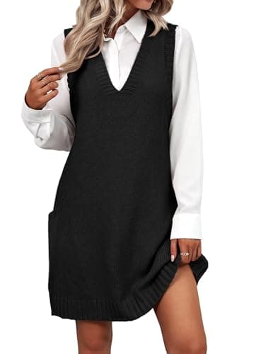 Zeagoo Women's V-Neck Knitted Sweater Dress with Pockets