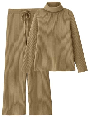LILLUSORY Women's Cozy Turtleneck Sweater & Wide Leg Pants Set