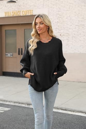 Liuerfeng 2024 Women's Fall Fashion Oversized Ripped Crewneck Pullover Sweater