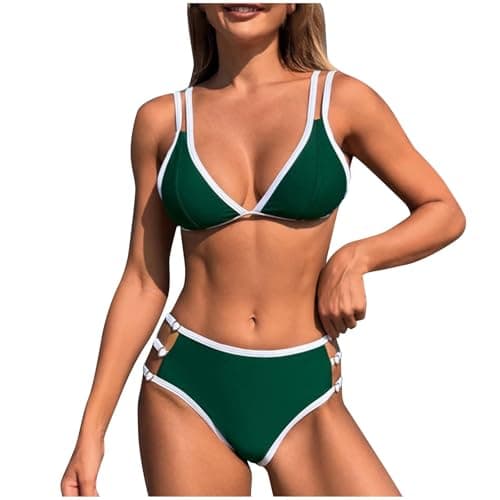 Cethrio Plus Size Color Block High Waisted Sparkle Bikini Swimwear