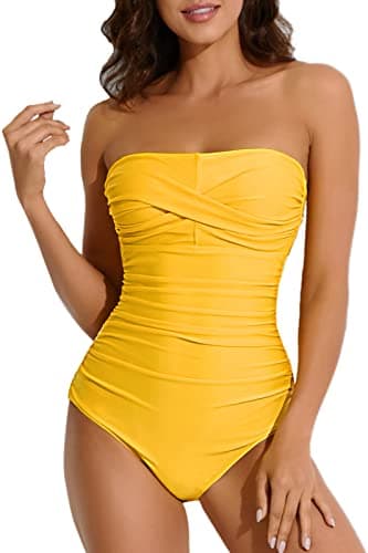 Smismivo Women's Strapless Tummy Control One-Piece Swimsuit