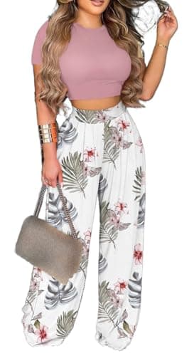 BFFBABY Women's Short Sleeve Crop Top & High Waist Wide Leg Long Pant Set
