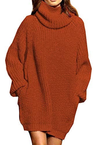 Pink Queen Women's Oversize Turtleneck Long Pullover Sweater Dress