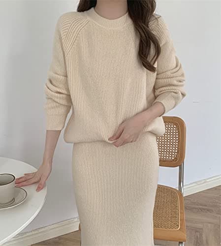 ChouYatu Women's Knit Sweater & Bodycon Skirt Outfit Sets