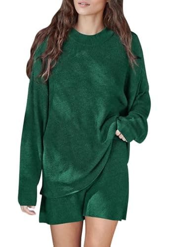 Viottiset Women's 2-Piece Matching Pajama Set: Long Sleeve Sweater Top and Shorts