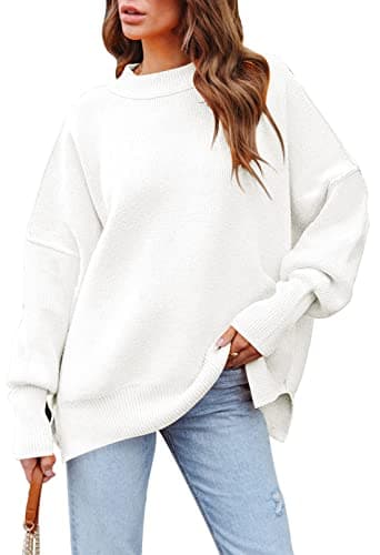 Women's 2023 Fall Oversized Sweater with Batwing Sleeves Ribbed Knit Tops