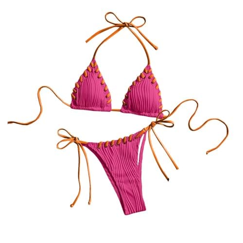Plus Size Women's Sparkle Tie-Thong High-Waisted Swimwear