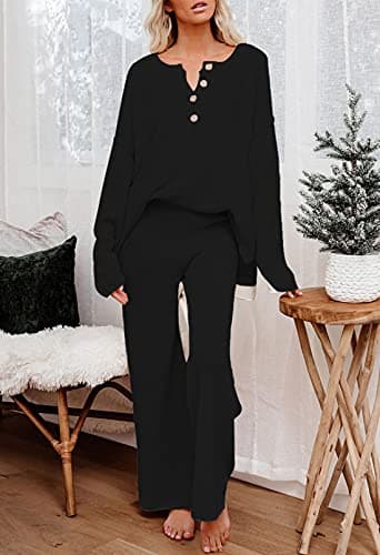 Pink Queen Women's 2-Piece Long Sleeve Pullover Sweater & Wide Leg Pants