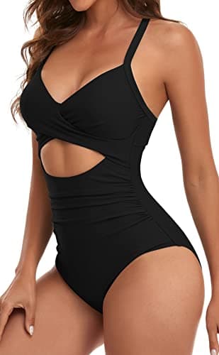Eomenie Women's High-Waisted Cutout One-Piece Swimsuit with Tummy Control