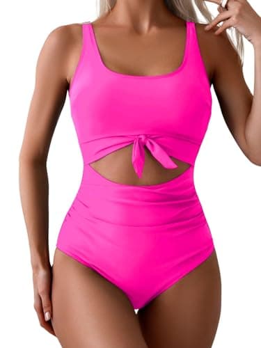 Eomenie Women's Tummy Control One Piece Swimwear with Cutout Tie Knot