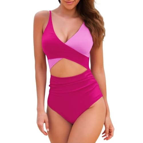 Color Block Tummy Control High Waisted V-Neck One Piece Bathing Suit