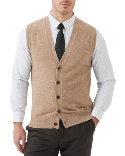 Kallspin Men's Wool Blend V-Neck Sleeveless Cardigan Vest