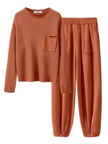 ANRABESS Women's Long Sleeve Fall Sweater Set with Oversized Pants