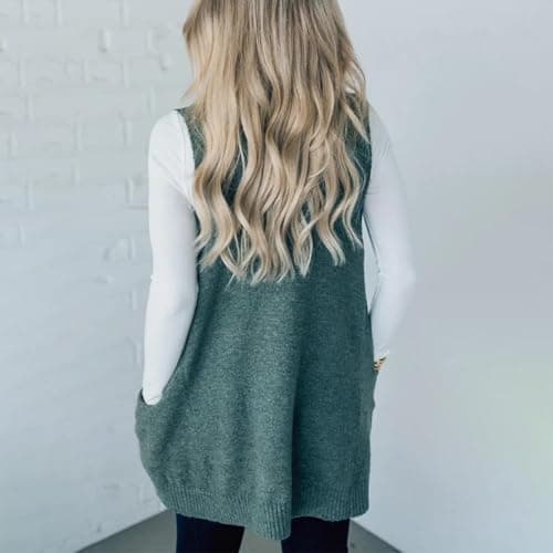 Flattering Oversized Women's Sleeveless V-Neck Knit Sweater Vest with Pockets