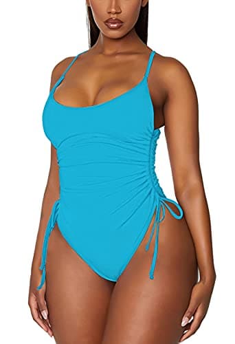 HAPCOPE Women's Cheeky High Cut Ruched One Piece Swimsuit