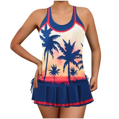 Cethrio Plus Size Striped Tankini Swimsuit