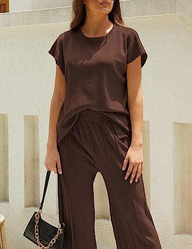VATEAMI Women Knit Sweater Set with High-Waist Wide Leg Pants