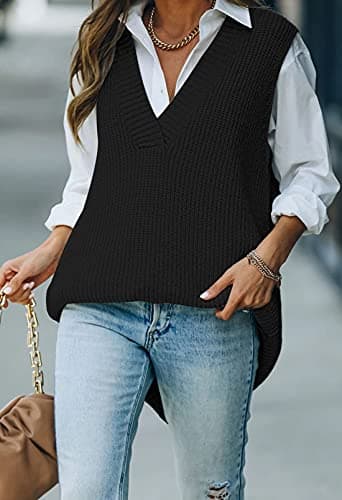 Oversized V-Neck Knit Sweater Vest for Women