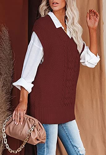 Cable Knit V Neck Tunic Sweater Vest for Women